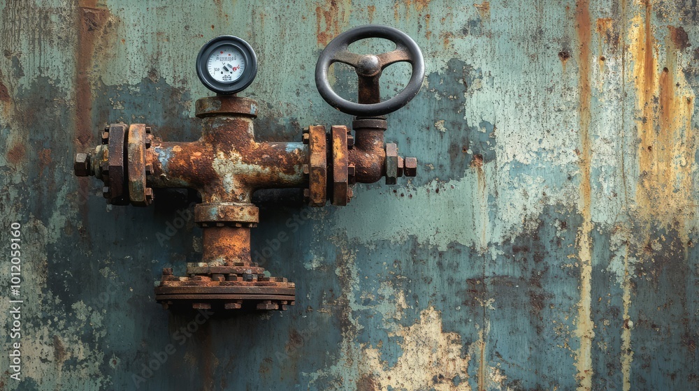 Old Rusty Gas Control Valve in Industrial Setting. AI generated illustration Old Rusty Gas Control Valve in Industrial Setting. AI generated illustration