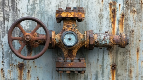 Old Rusty Gas Control Valve in Industrial Setting. AI generated illustration