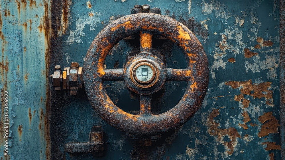 Old Rusty Gas Control Valve in Industrial Setting. AI generated illustration