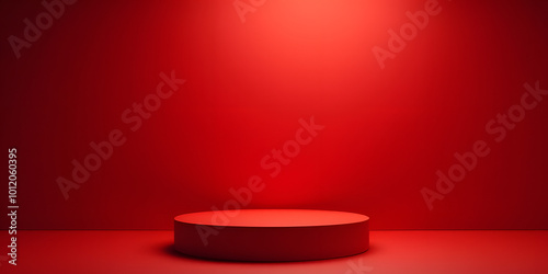 Red podium bathed in subtle holiday lighting_00001_