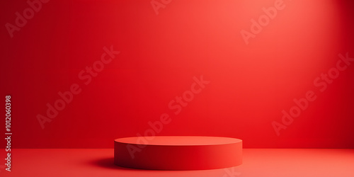 Minimal red podium with a soft holiday background_00001_