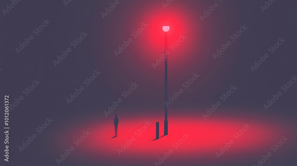 Solitary Figure Under Dim Streetlight at Night Solitary Figure Under Dim Streetlight at Night