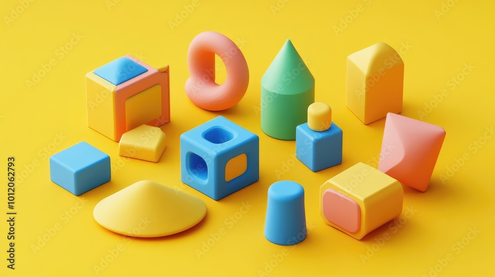 Obraz premium 3D Cartoon Geometric Shapes for Children's Play. AI generated illustration