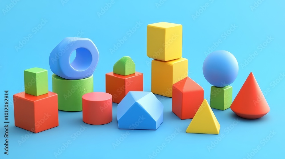 3D Cartoon Geometric Shapes for Children's Play. AI generated illustration 3D Cartoon Geometric Shapes for Children's Play. AI generated illustration