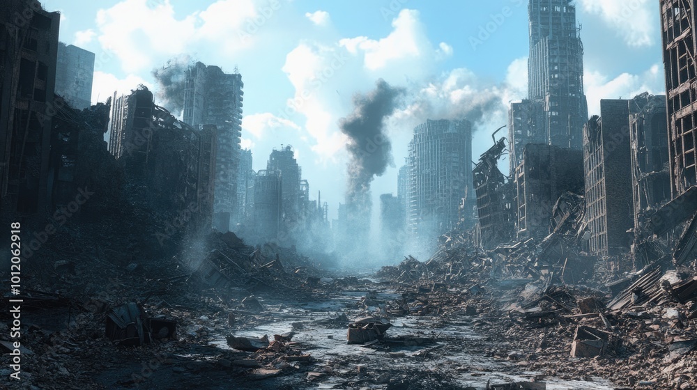 Apocalyptic Urban Landscape: City in Ruins After Warfare Apocalyptic Urban Landscape: City in Ruins After Warfare