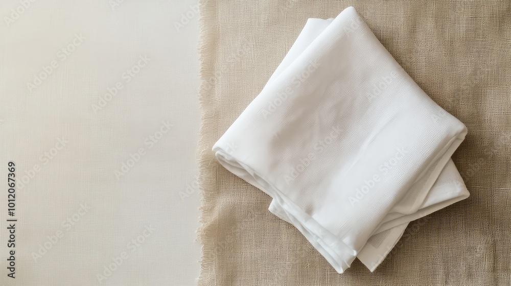 Top View of a White Kitchen Napkin for Mockup. AI generated illustration Top View of a White Kitchen Napkin for Mockup. AI generated illustration