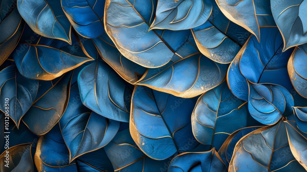 Gilded Elegance Intricate Blue and Gold Leaf Pattern for Stunning Decorative Backgrounds