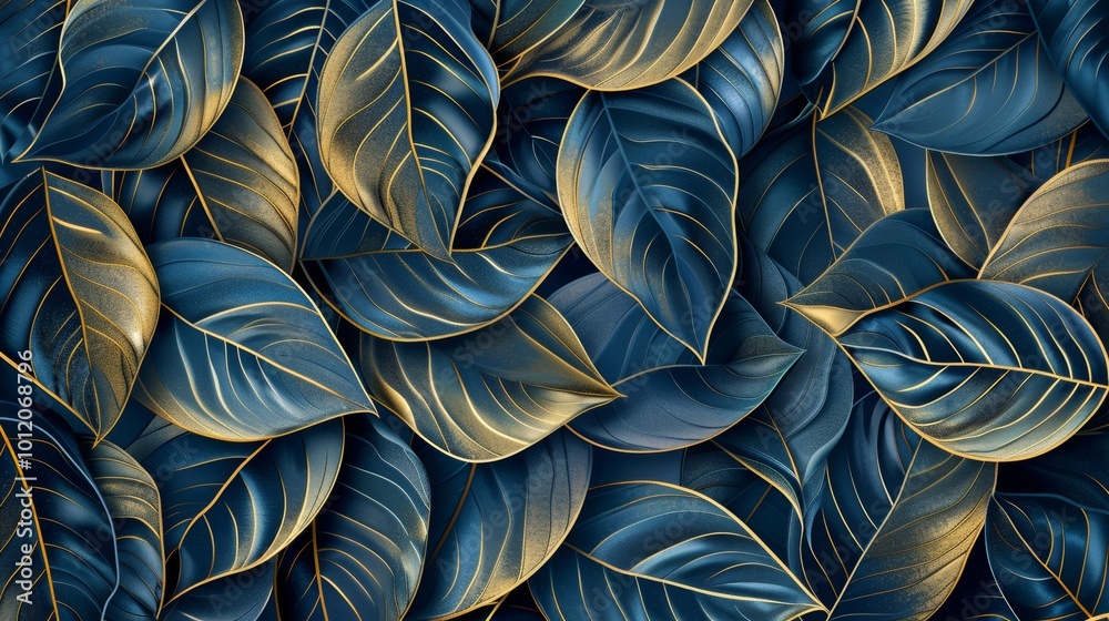 Gilded Elegance Intricate Blue and Gold Leaf Pattern for Stunning Decorative Backgrounds Gilded Elegance Intricate Blue and Gold Leaf Pattern for Stunning Decorative Backgrounds