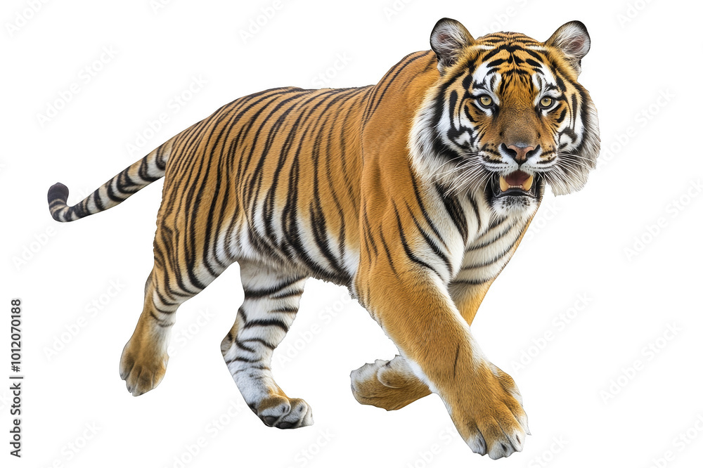 Fototapeta premium Walking tiger in full growth on transparent background