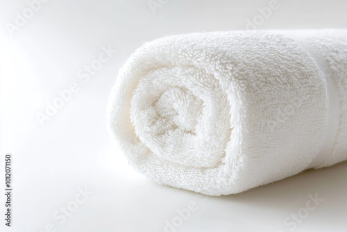 Spa Towels Stack. White Cotton Terry Towels Close-Up on White Background