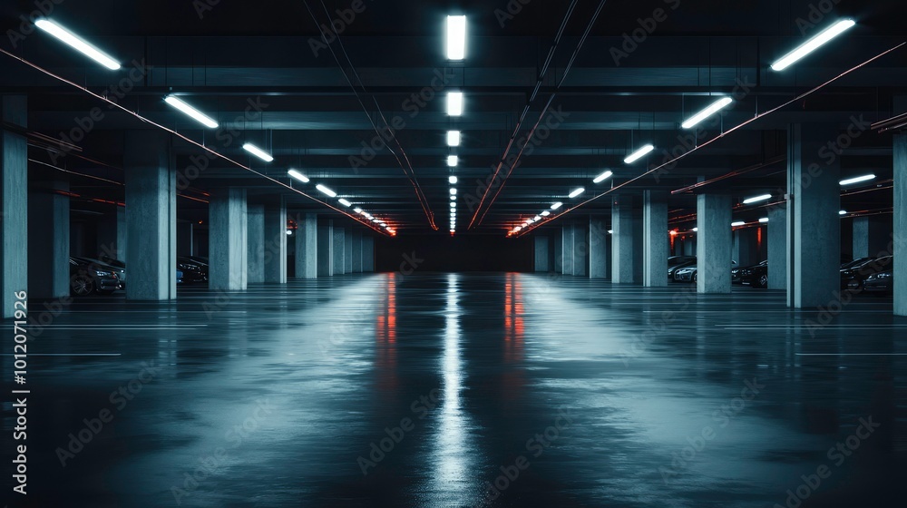Spacious Dark Hall or Garage. AI generated illustration