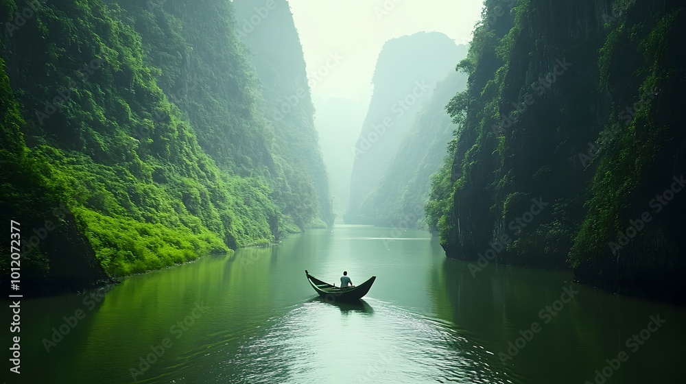 Fototapeta premium Landscape, Nature, Large Lake with Ducks and Boats, Lush Green, View from Above, Wallpaper, Cover and Screen for Smartphone, PC, Laptop, 9:16 and 16:9 Format