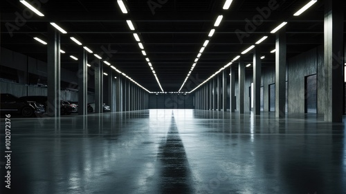 Spacious Dark Hall or Garage. AI generated illustration