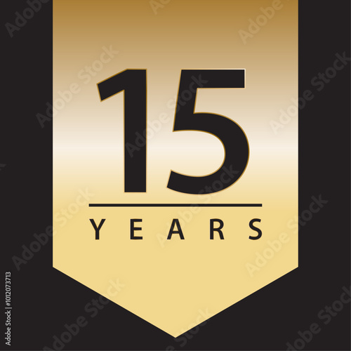 15 years tag golden gradient for celebration, events, anniversary