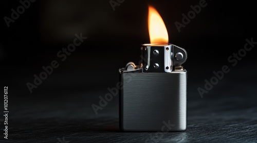 Windproof Chrome Lighter in Darkness. AI generated illustration.