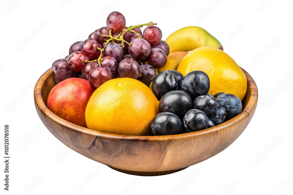 Set of fruits in a vase on a transparent background