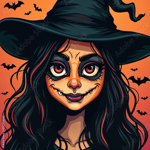 close-up, detailed portrait, young female with long, dark hair