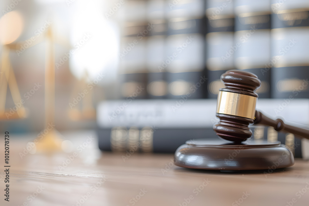 Judge’s Gavel with Books on Wooden Table | Symbol of Legal Authority and Justice in Courtroom Settings Judge’s Gavel with Books on Wooden Table | Symbol of Legal Authority and Justice in Courtroom Settings