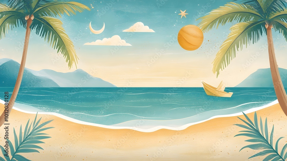Fototapeta premium Tropical and exotic A beach scene with palm trees