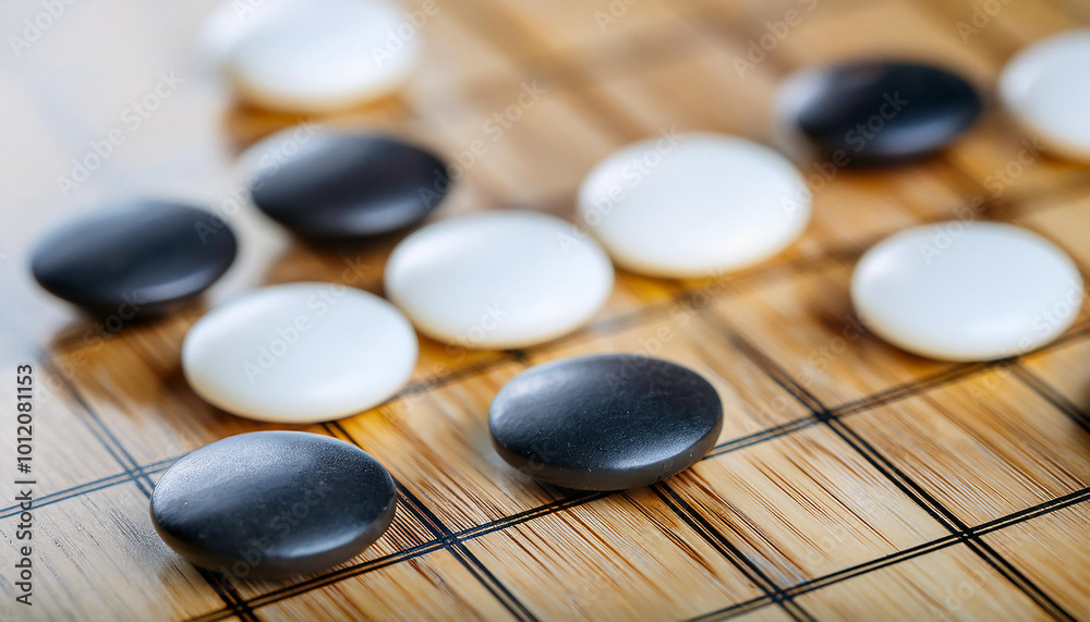 White and black round stones for Korean board game Go. Wei-chi, Chinese game. Patok or Baduk. White and black round stones for Korean board game Go. Wei-chi, Chinese game. Patok or Baduk.