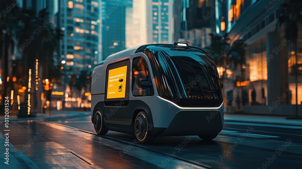 Fototapeta premium Autonomous Delivery Van. AI generated illustration.