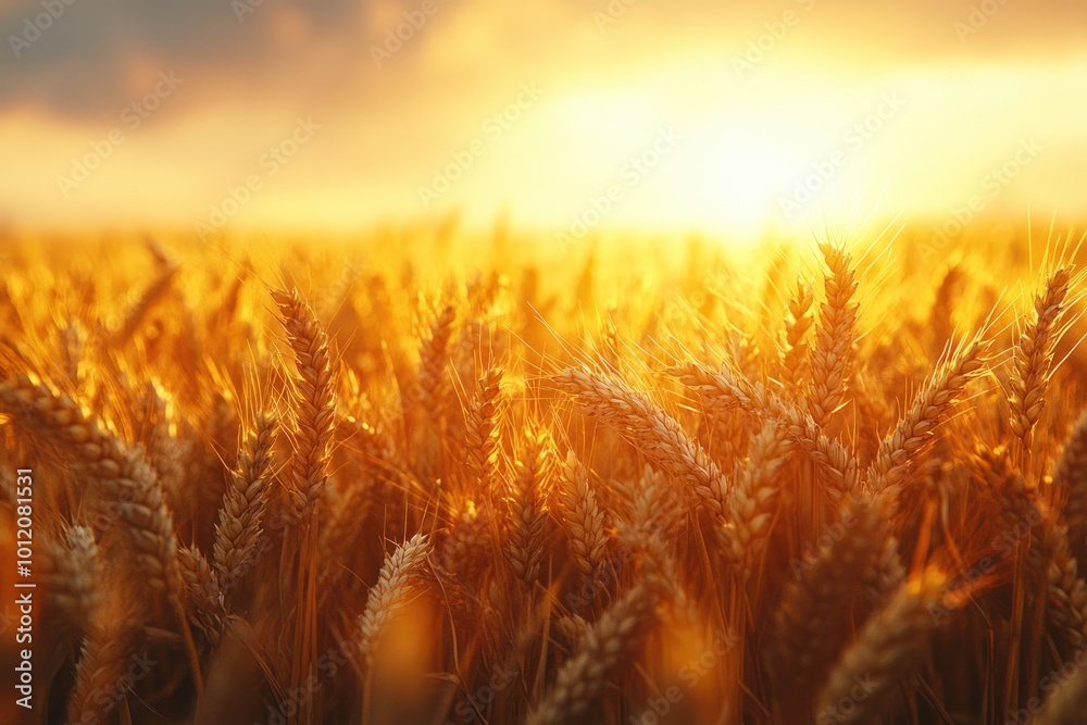 Golden wheat field at sunset with warm light. Golden wheat field at sunset with warm light.