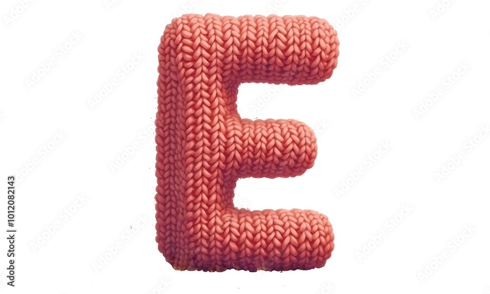 A colorful and creative representation of the alphabet letter E crafted from vibrant knitted trikot fabric against a clean white background. Perfect for design projects requiring a playful textured A colorful and creative representation of the alphabet letter E crafted from vibrant knitted trikot fabric against a clean white background. Perfect for design projects requiring a playful textured