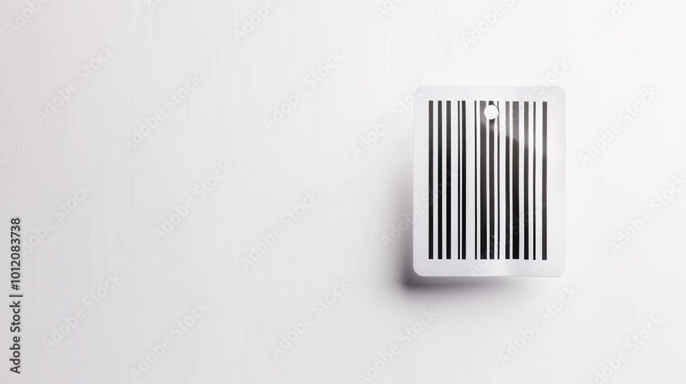 Minimalist design, white background, barcode icon in the center, large space for text. Minimalist design, white background, barcode icon in the center, large space for text.