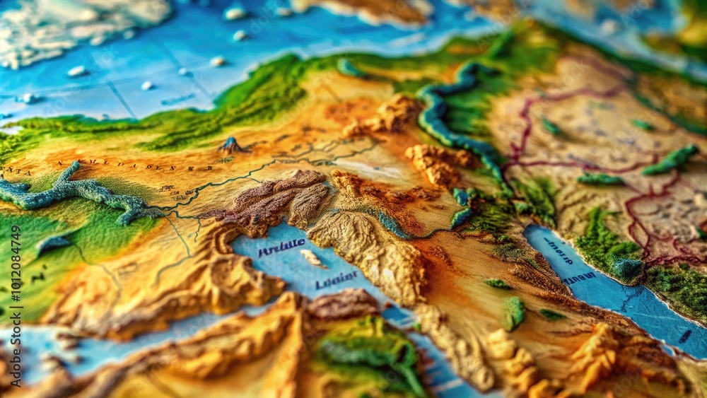 Detailed Geographic Map of Mountain Ranges in the Middle East for Educational and Reference Use Detailed Geographic Map of Mountain Ranges in the Middle East for Educational and Reference Use