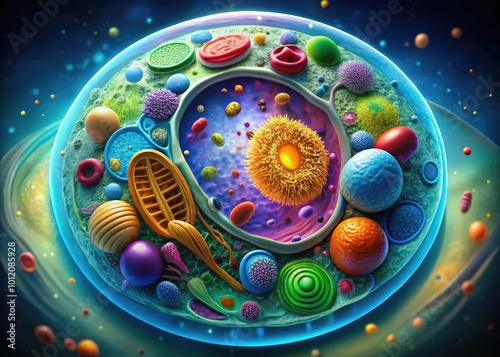 Detailed Illustration of an Animal Cell with Labeled Organelles for Educational Purposes and Learning photo