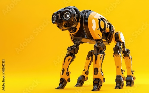 3d super mega very huge big bigges titan robot on yellow background  photo