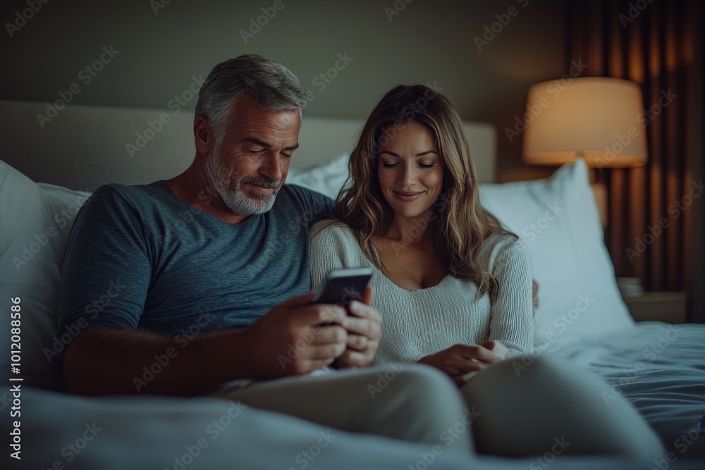 Man Using Cellphone While Her Wife Sitting On Bed, Generative AI