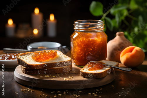 Nutritious dessert meal with homemade peach marmalad