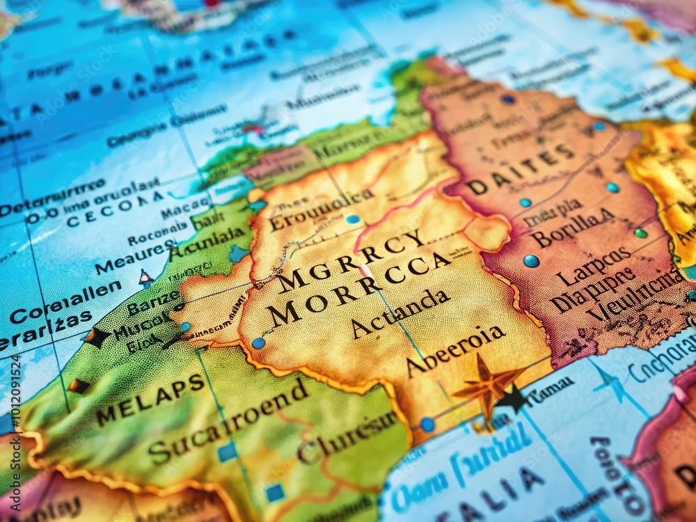 Detailed Map Highlighting Morocco's Location within the Context of the World Geography and Nations