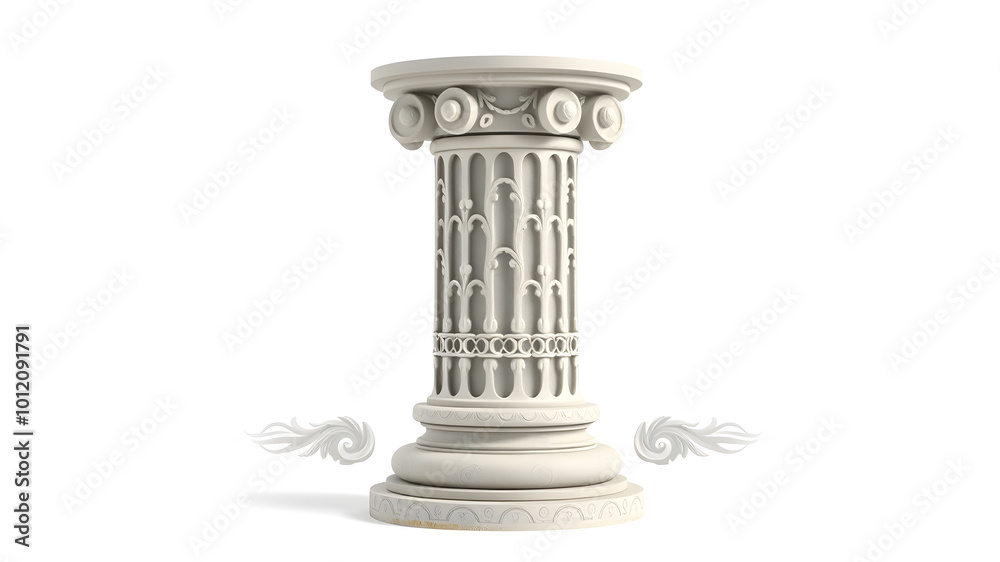 3d pillar, clean concrete, ornament designs, isolated on white background. Generative AI 3d pillar, clean concrete, ornament designs, isolated on white background. Generative AI