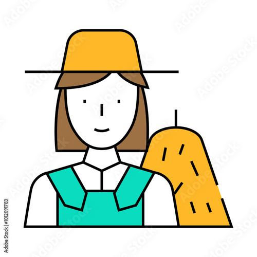 farmer woman job line icon vector. farmer woman job sign. isolated symbol illustration