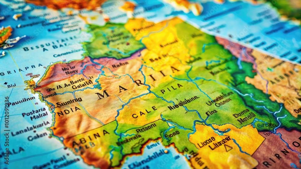 Detailed Map Highlighting the Location of Mali with Clear Borders and Surrounding Countries Displayed Detailed Map Highlighting the Location of Mali with Clear Borders and Surrounding Countries Displayed