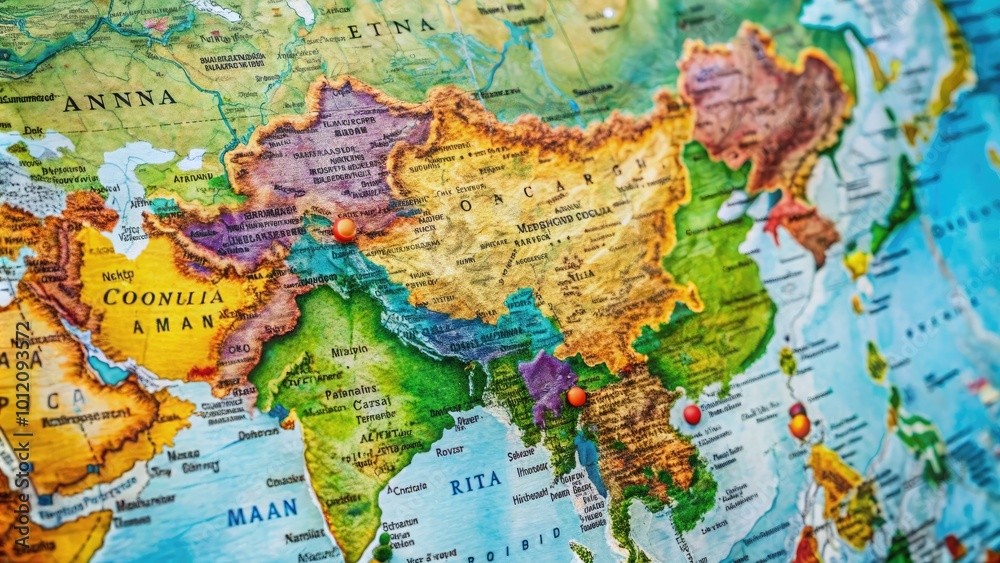 Detailed Map of Asian Countries Highlighting Borders, Capitals, and Major Cities for Educational Use Detailed Map of Asian Countries Highlighting Borders, Capitals, and Major Cities for Educational Use