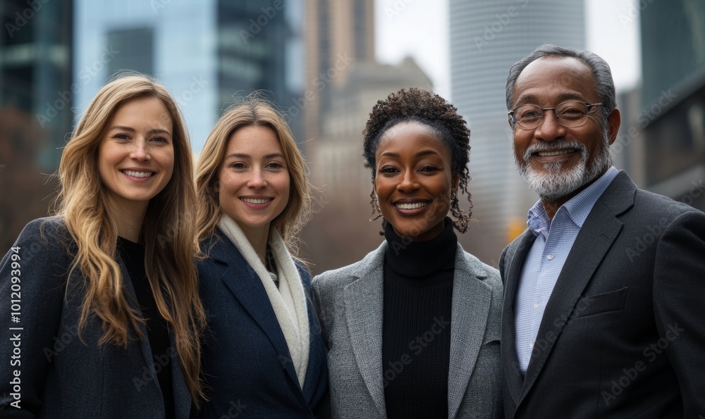 Diverse business team in city, Generative AI