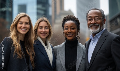 Diverse business team in city, Generative AI