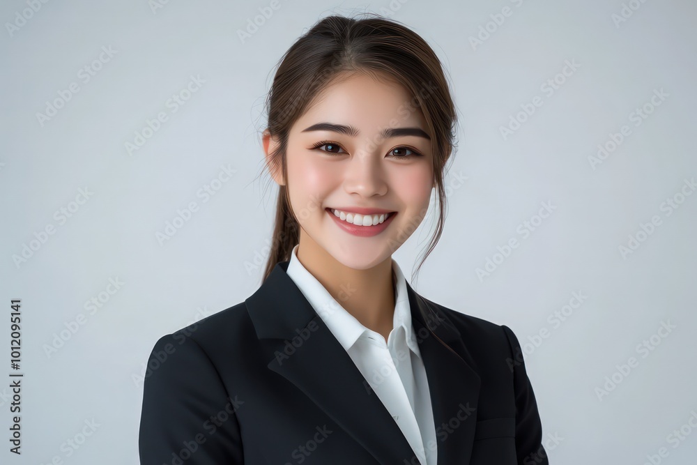 photo-realistic image of a beautiful young female in her 30s with a friendly smile, dressed in a professional uniform suitable for an outdoor info kiosk photo-realistic image of a beautiful young female in her 30s with a friendly smile, dressed in a professional uniform suitable for an outdoor info kiosk