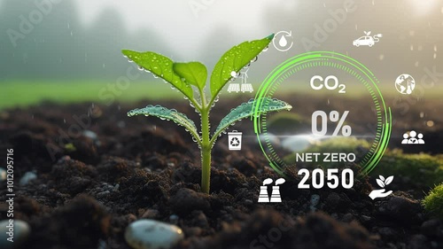 Digital dashboard of CO2 level gauge percentage drop down to 0. Net Zero Emissions by 2050 policy animation concept,Net zero emission ,2050, carbon neutral concept.CO2 reduce.Net zero