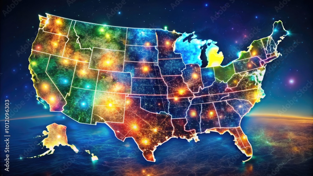 Obraz premium Detailed Map of Major Cities in the United States Highlighting Key Locations and Regions Across States