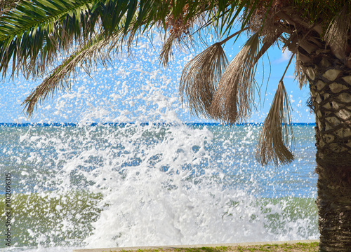 View of the sea surf on the shore of Bar, Montenegro photo