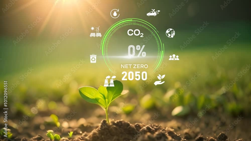 Digital dashboard of CO2 level gauge percentage drop down to 0. Net ...