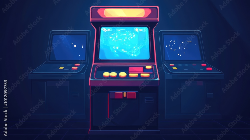 Obraz premium Retro Arcade Game Screen. AI generated illustration.