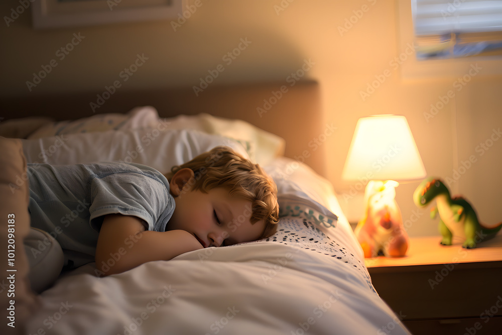 Little Boy Sleeping with Dinosaur Toy and Warm Bedside Light | Cozy and Comforting Bedtime Scene for Kids Little Boy Sleeping with Dinosaur Toy and Warm Bedside Light | Cozy and Comforting Bedtime Scene for Kids