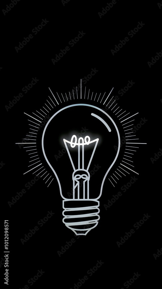 Minimalist Light Bulb Illustration on Black Background – Symbolizing Ideas, Innovation, and Creativity, Light Bulb Icon Minimalist Light Bulb Illustration on Black Background – Symbolizing Ideas, Innovation, and Creativity, Light Bulb Icon