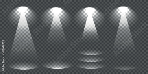 Flare effect set with light ray. Beam searchlight or lamp, sparkle, star. Glow transparent collection burst for web, xmas, new year decorations. Isolated Vector illustration.