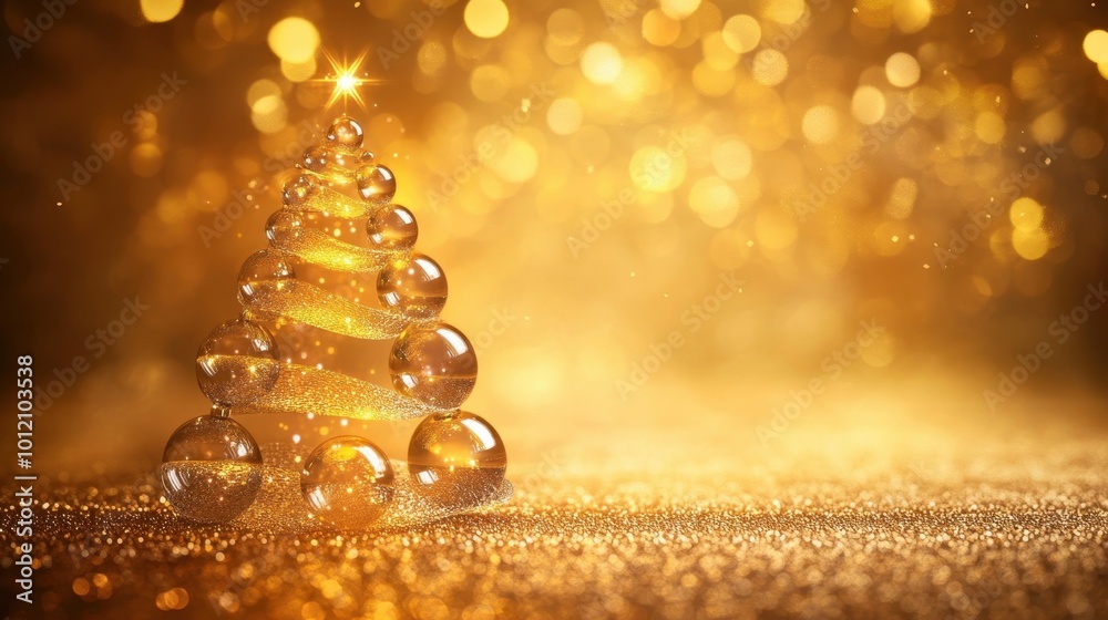 Christmas tree made of glass gold transparent balls - garlands with a ...